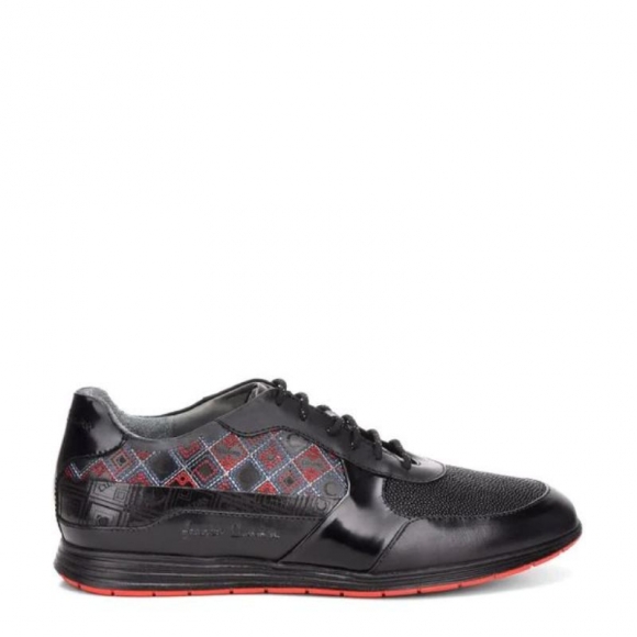 Cuadra Men's Hand-Painted Black Monogram Leather Sneakers | New Arrivals
