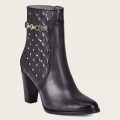 Cuadra Women's Black Leather Bootie With Geometric Details And Austrian Crystals | New Arrivals