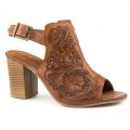 ROPER | WOMEN'S FASHION MULE TAN FLORAL TOOLED LEATHER WITH OPEN TOE AND BACK STRAP-TAN | STYLISH OUTLET