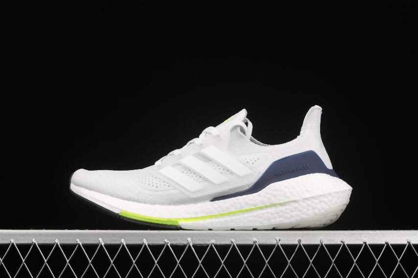 Men Adidas Ultra Boost 21 Consortium White Dark Blue Volt FY0371 Shoes ...