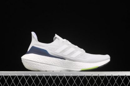 Men Adidas Ultra Boost 21 Consortium White Dark Blue Volt FY0371 Shoes ...